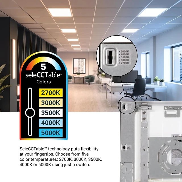 Alt view image 5 of 7 - Metalux 1x2 LED Panel Light, Multi-Mount, 5 CCT, 0-10V Dimmable, 90 CRI