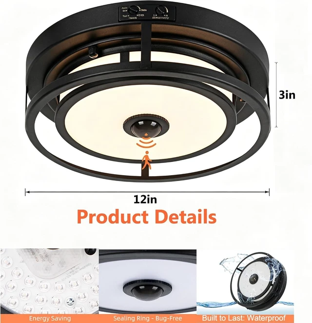 Alt view image 4 of 7 - LED Motion Sensor Outdoor Ceiling Light Flush Mount Porch Ceiling Light