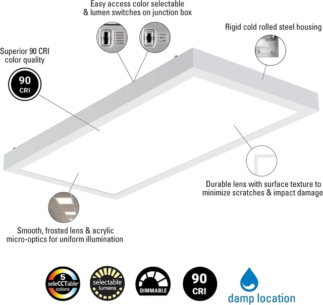 Alt view image 4 of 7 - Metalux 1x2 LED Panel Light, Multi-Mount, 5 CCT, 0-10V Dimmable, 90 CRI