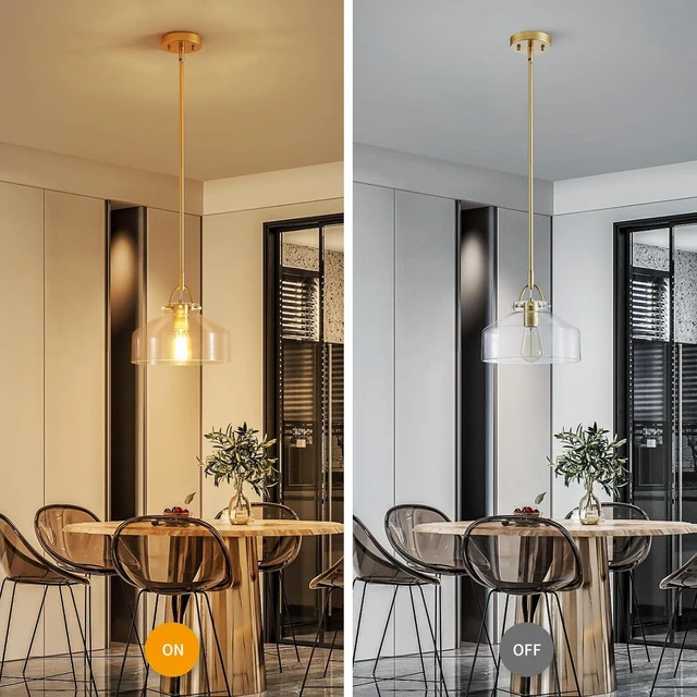 Alt view image 4 of 7 - WUZUPS Chandelier Rustic Farmhouse Industrial Round Ceiling Pendant LED Light Fixture with Clear Glass Shades for Dining Room Kitchen Island Foyer Entryway, H 9.4" x W 10.6", E26 Base, Gold