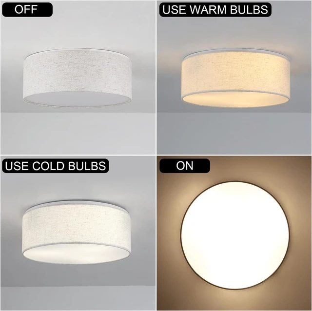 Alt view image 4 of 7 - Luupyia 3-Lights Drum Ceiling Light Fixture 12.6 Inches, Vintage Unique Semi Flush Mount Ceiling Lighting with Fabric Drum Shade, Farmhouse Chandeliers for Bedroom, Hallway, Entry, Foyer E26 60W