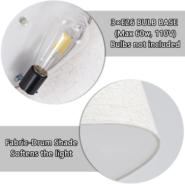 Alt view image 5 of 7 - Luupyia 3-Lights Drum Ceiling Light Fixture 12.6 Inches, Vintage Unique Semi Flush Mount Ceiling Lighting with Fabric Drum Shade, Farmhouse Chandeliers for Bedroom, Hallway, Entry, Foyer E26 60W