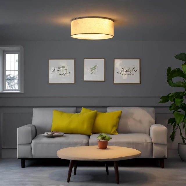 Alt view image 7 of 7 - Luupyia 3-Lights Drum Ceiling Light Fixture 12.6 Inches, Vintage Unique Semi Flush Mount Ceiling Lighting with Fabric Drum Shade, Farmhouse Chandeliers for Bedroom, Hallway, Entry, Foyer E26 60W