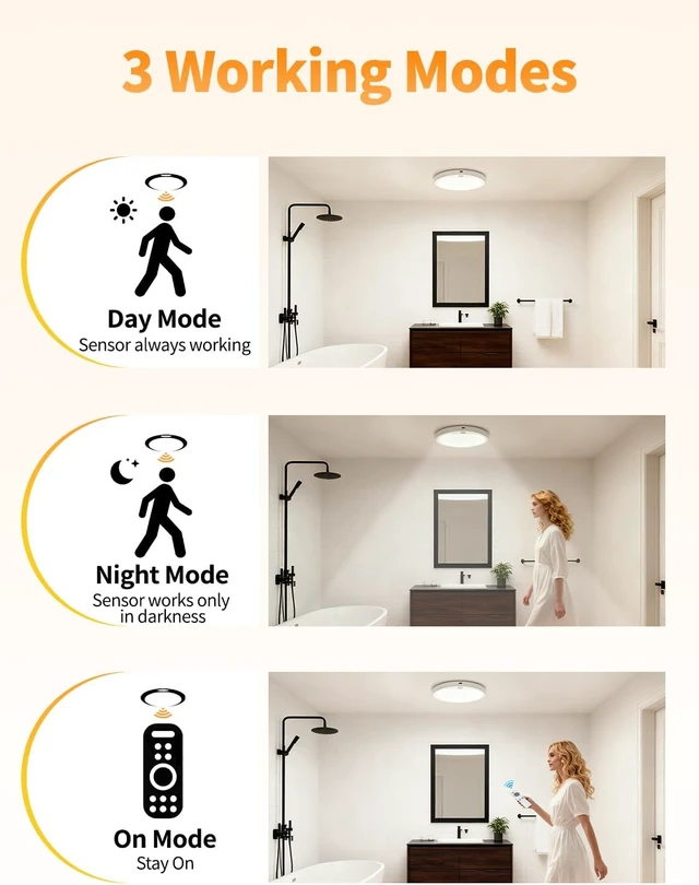 Alt view image 4 of 7 - Rechargeable Motion Sensor Ceiling Light with Remote, Battery Operated Shower Light, Cordless LED Light, 3 Color Dimmable, No Wiring Magnetic Mount for Closet, Stairs, Hallway, 2 Pack