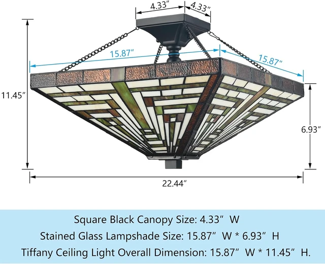 Alt view image 5 of 7 - SAMTEEN 3-Light Tiffany Semi Flush Mount Light Stained Glass Light Fixtures