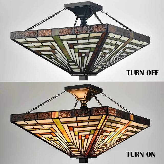 Alt view image 7 of 7 - SAMTEEN 3-Light Tiffany Semi Flush Mount Light Stained Glass Light Fixtures