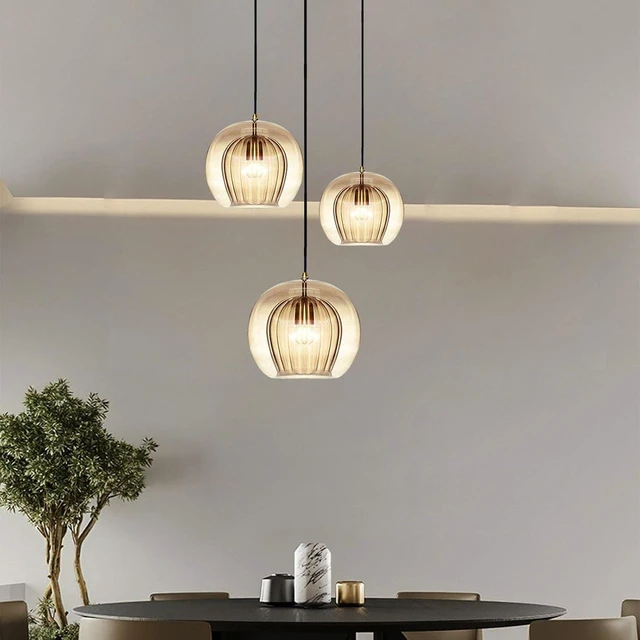 Alt view image 4 of 7 - Stunning Double-Layer Glass Ball Pendant Light in Brass Finish, Retro E27 Loft Bar Globe Ceiling Hanging Lamp Indoor Lighting for Bedroom Dining Room (Amber, 7.9"
