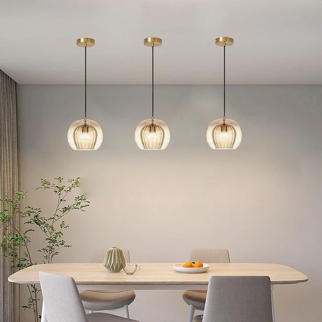 Alt view image 6 of 7 - Stunning Double-Layer Glass Ball Pendant Light in Brass Finish, Retro E27 Loft Bar Globe Ceiling Hanging Lamp Indoor Lighting for Bedroom Dining Room (Amber, 7.9"