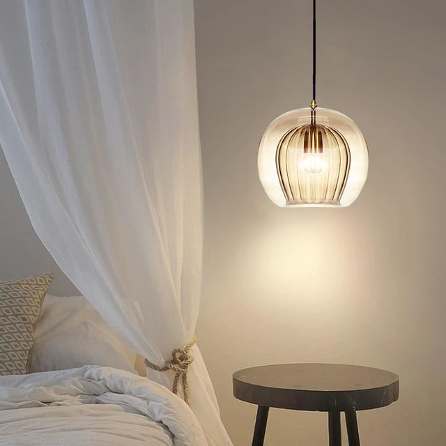 Alt view image 7 of 7 - Stunning Double-Layer Glass Ball Pendant Light in Brass Finish, Retro E27 Loft Bar Globe Ceiling Hanging Lamp Indoor Lighting for Bedroom Dining Room (Amber, 7.9"