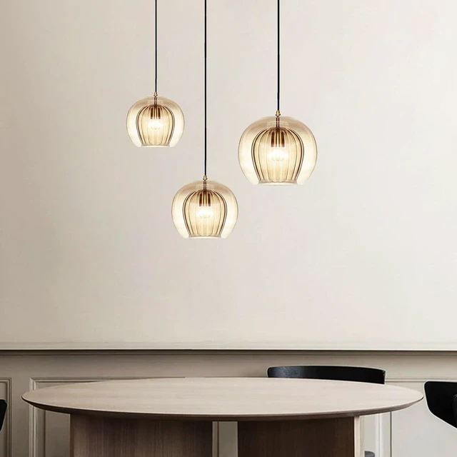 Alt view image 5 of 7 - Stunning Double-Layer Glass Ball Pendant Light in Brass Finish, Retro E27 Loft Bar Globe Ceiling Hanging Lamp Indoor Lighting for Bedroom Dining Room (Amber, 7.9"