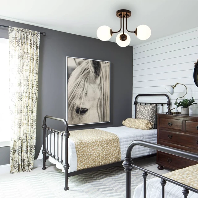Alt view image 4 of 7 - Mid Century Semi Black Mount Ceiling Light with 3-Light Sputnik Glass Shade