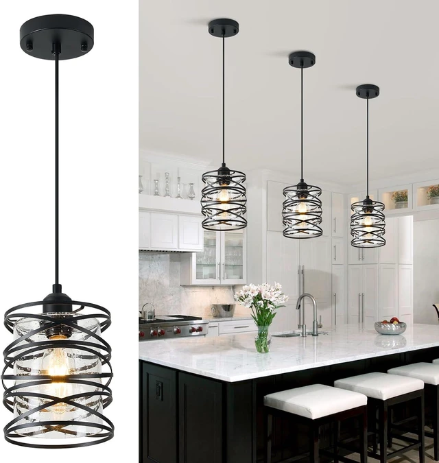 Main image of 1-Pack Pendant Light Fixtures 6.3Inch Black Spiral Kitchen Island Light