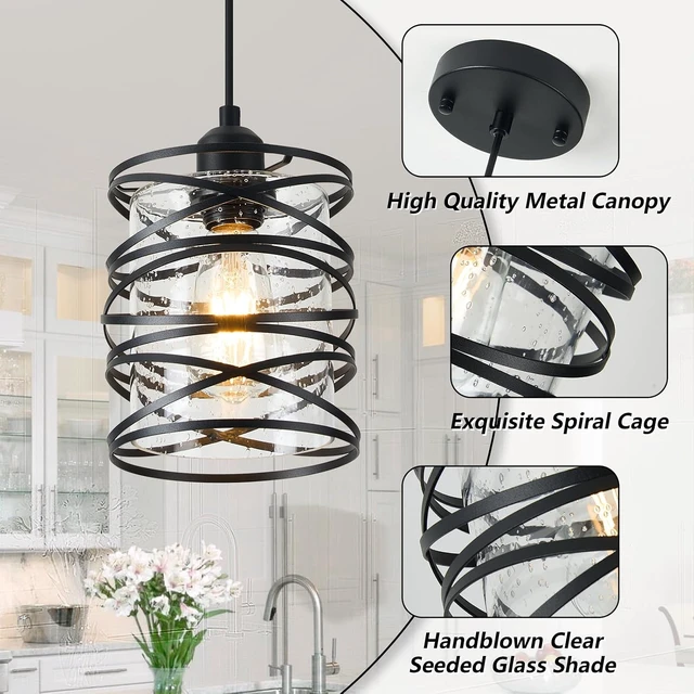 Alt view image 5 of 7 - 1-Pack Pendant Light Fixtures 6.3Inch Black Spiral Kitchen Island Light