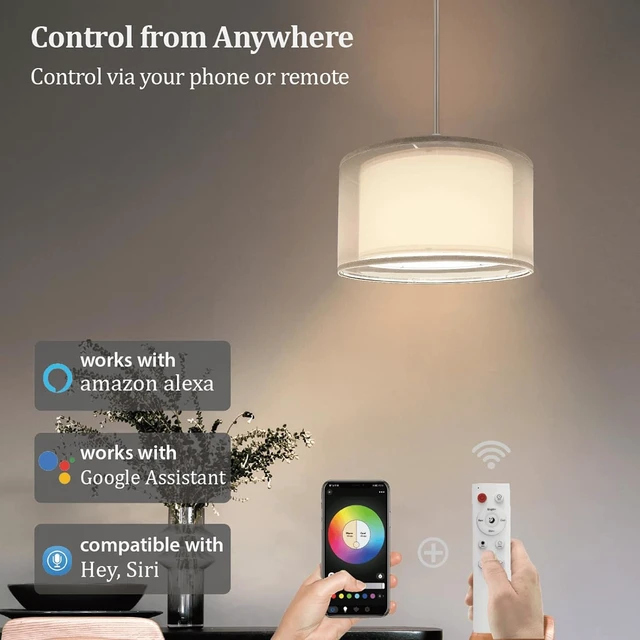 Alt view image 2 of 7 - Hanging Lamp Plug in Pendant Light 2 Pack with Remote Control, 15Ft Hanging Lights with Plug in Cord White Double Shade Ceiling Pendant Light for Living Room, Bedroom, Kitchen