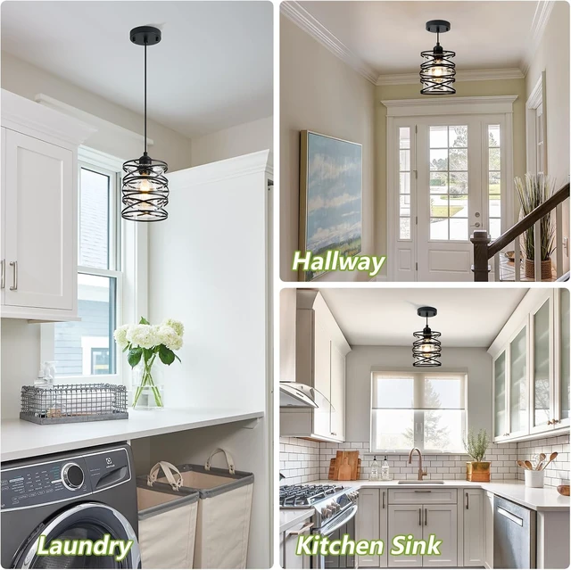 Alt view image 7 of 7 - 1-Pack Pendant Light Fixtures 6.3Inch Black Spiral Kitchen Island Light