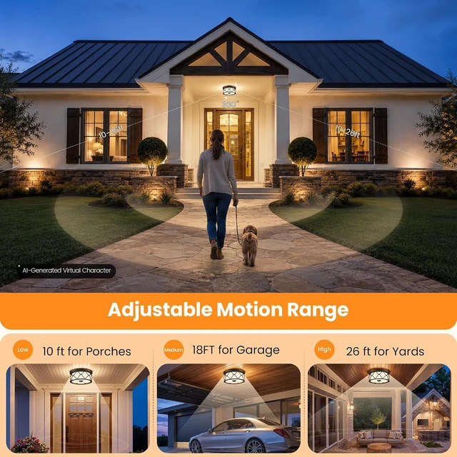 Alt view image 4 of 7 - Motion Sensor Outdoor Ceiling Light, LED Flush Mount Porch Light
