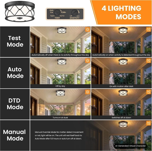 Alt view image 3 of 7 - Motion Sensor Outdoor Ceiling Light, LED Flush Mount Porch Light