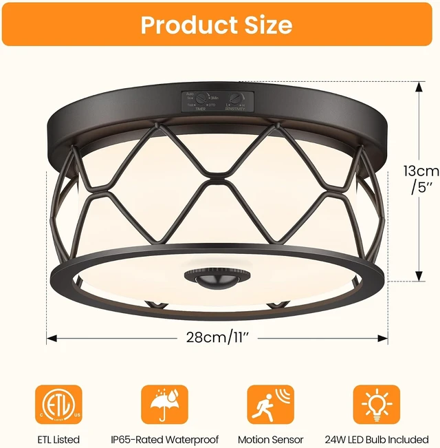 Alt view image 7 of 7 - Motion Sensor Outdoor Ceiling Light, LED Flush Mount Porch Light