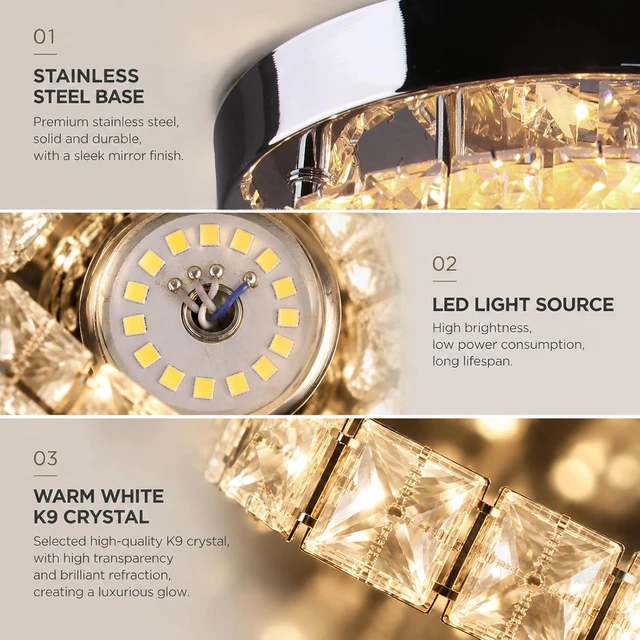 Alt view image 2 of 7 - 9.8" 2-Tier Rotundity Semi Flush Mount Led Crystal Ceiling Light