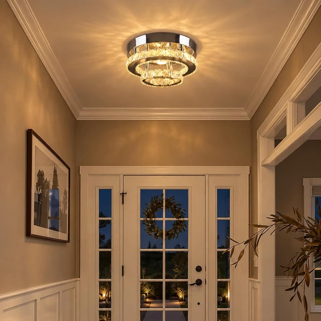 Alt view image 7 of 7 - 9.8" 2-Tier Rotundity Semi Flush Mount Led Crystal Ceiling Light