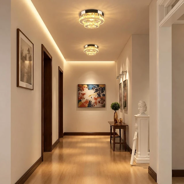 Alt view image 6 of 7 - 9.8" 2-Tier Rotundity Semi Flush Mount Led Crystal Ceiling Light