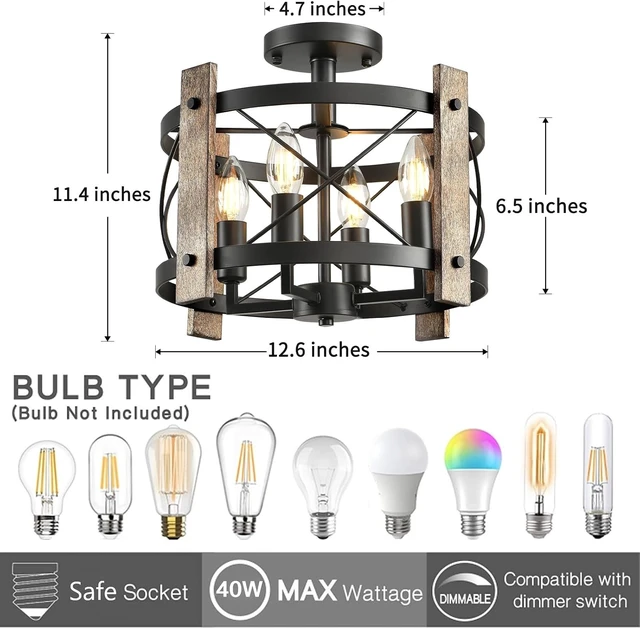 Alt view image 4 of 7 - Black Semi Flush Mount Ceiling Light, 4-Light