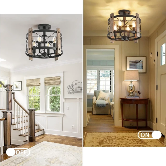 Alt view image 5 of 7 - Black Semi Flush Mount Ceiling Light, 4-Light