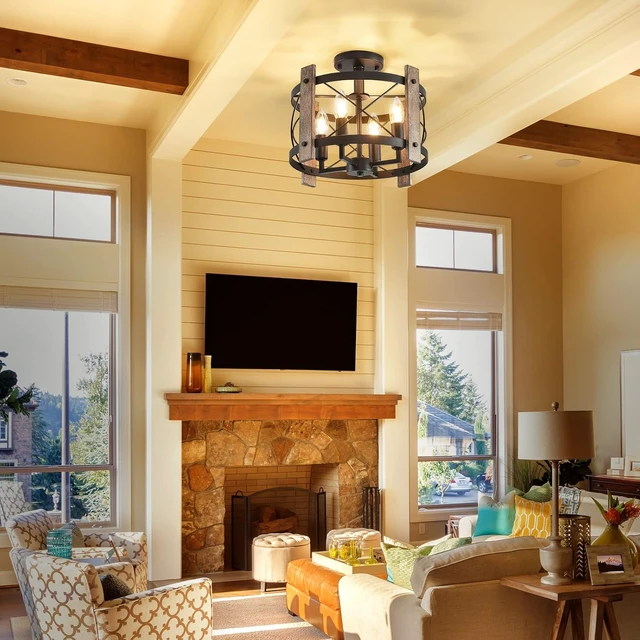 Alt view image 6 of 7 - Black Semi Flush Mount Ceiling Light, 4-Light