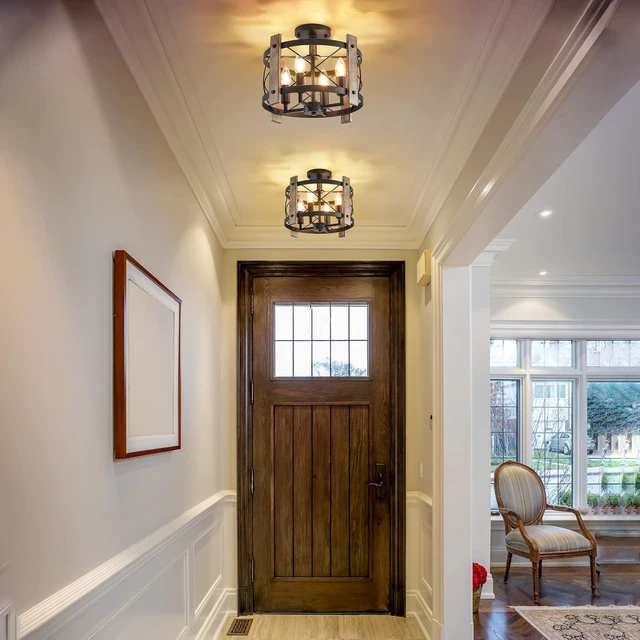 Alt view image 7 of 7 - Black Semi Flush Mount Ceiling Light, 4-Light