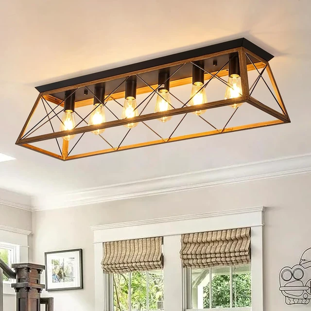 Main image of 38 Farmhouse Large Flush Mount Ceiling Light Fixture with Walnut Finish