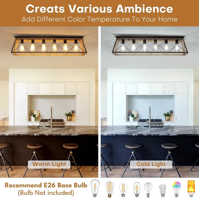 Alt view image 3 of 7 - 38 Farmhouse Large Flush Mount Ceiling Light Fixture with Walnut Finish
