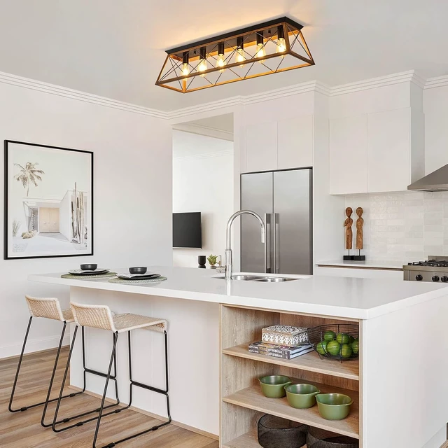 Alt view image 6 of 7 - 38 Farmhouse Large Flush Mount Ceiling Light Fixture with Walnut Finish