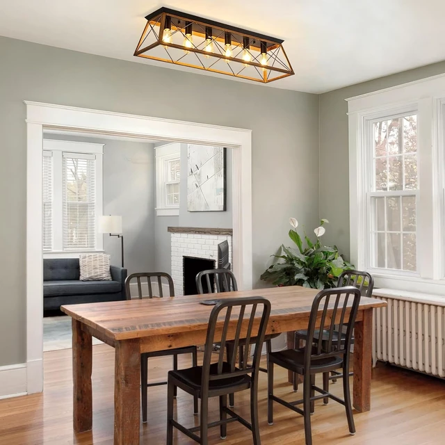 Alt view image 5 of 7 - 38 Farmhouse Large Flush Mount Ceiling Light Fixture with Walnut Finish