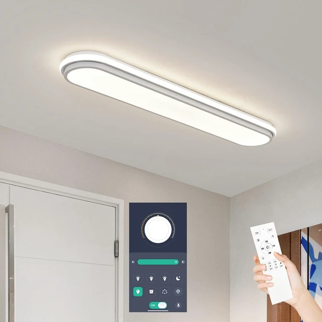 Main image of Smart LED Ceiling Light,36.2In Dimmable Modern Metal Linear LED Ceiling Lamp,Flush Mount Wraparound Shape Lighting Fixture with Remote Control for Kitchen Dining Room & Laundry 55W