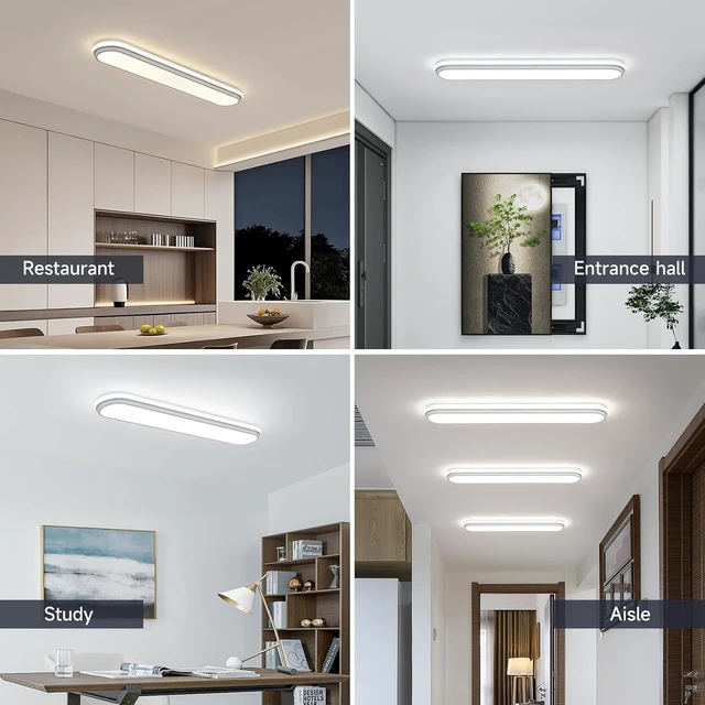 Alt view image 2 of 7 - Smart LED Ceiling Light,36.2In Dimmable Modern Metal Linear LED Ceiling Lamp,Flush Mount Wraparound Shape Lighting Fixture with Remote Control for Kitchen Dining Room & Laundry 55W