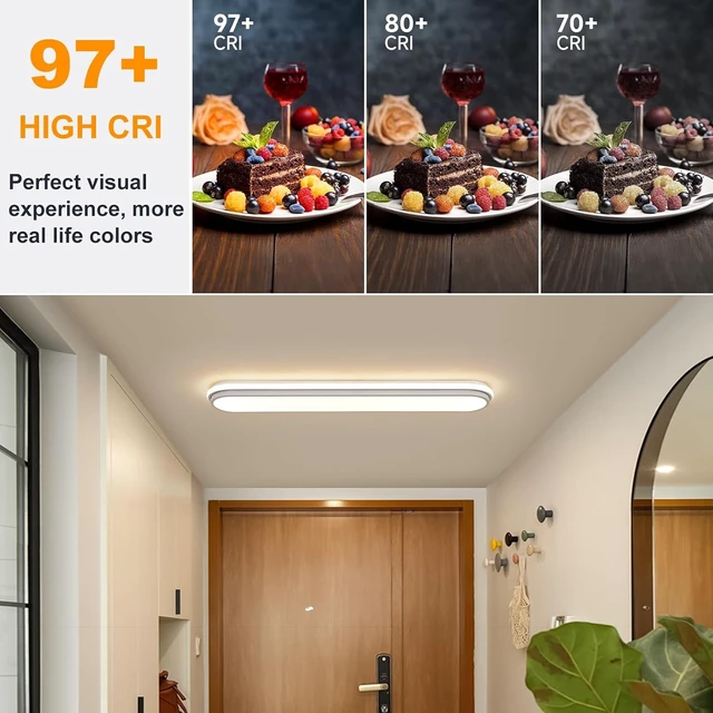 Alt view image 3 of 7 - Smart LED Ceiling Light,36.2In Dimmable Modern Metal Linear LED Ceiling Lamp,Flush Mount Wraparound Shape Lighting Fixture with Remote Control for Kitchen Dining Room & Laundry 55W