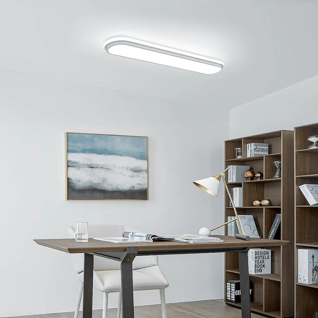 Alt view image 4 of 7 - Smart LED Ceiling Light,36.2In Dimmable Modern Metal Linear LED Ceiling Lamp,Flush Mount Wraparound Shape Lighting Fixture with Remote Control for Kitchen Dining Room & Laundry 55W