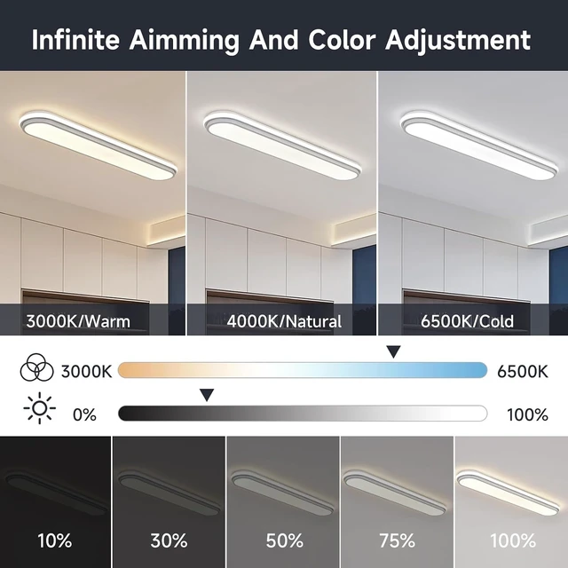 Alt view image 5 of 7 - Smart LED Ceiling Light,36.2In Dimmable Modern Metal Linear LED Ceiling Lamp,Flush Mount Wraparound Shape Lighting Fixture with Remote Control for Kitchen Dining Room & Laundry 55W