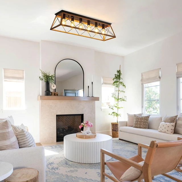 Alt view image 7 of 7 - 38 Farmhouse Large Flush Mount Ceiling Light Fixture with Walnut Finish