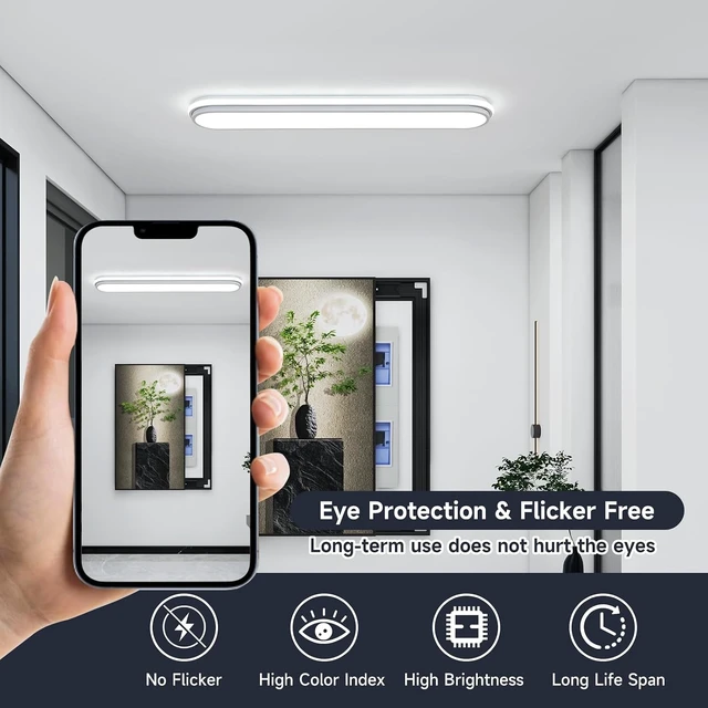 Alt view image 7 of 7 - Smart LED Ceiling Light,36.2In Dimmable Modern Metal Linear LED Ceiling Lamp,Flush Mount Wraparound Shape Lighting Fixture with Remote Control for Kitchen Dining Room & Laundry 55W