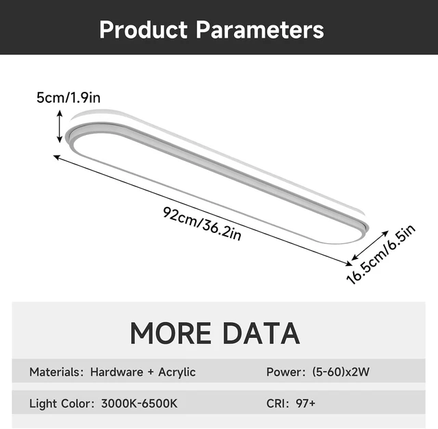 Alt view image 6 of 7 - Smart LED Ceiling Light,36.2In Dimmable Modern Metal Linear LED Ceiling Lamp,Flush Mount Wraparound Shape Lighting Fixture with Remote Control for Kitchen Dining Room & Laundry 55W