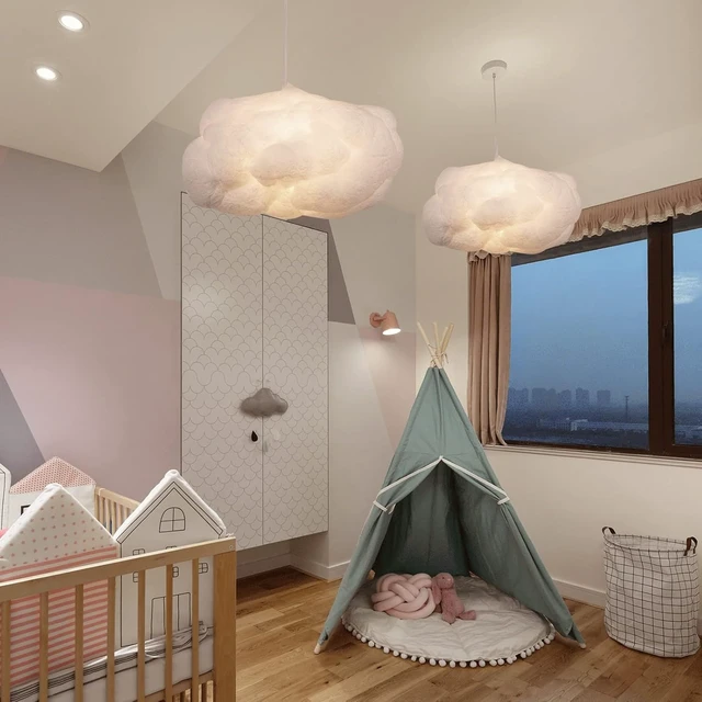Alt view image 2 of 7 - Arturesthome 2-Lights Hanging Cloud Pendant Lighting, Modern Fluffy Cotton Chandelier Ceiling Light Fixture for Children Girls Kids Living Room White-23.6in