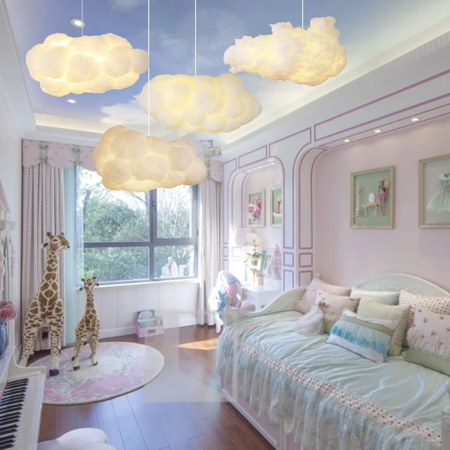 Alt view image 6 of 7 - Arturesthome 2-Lights Hanging Cloud Pendant Lighting, Modern Fluffy Cotton Chandelier Ceiling Light Fixture for Children Girls Kids Living Room White-23.6in
