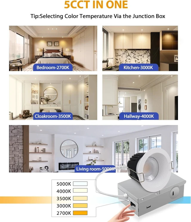 Alt view image 6 of 7 - Adetu 4 Pack 3 Inch 5CCT Anti-Glare LED Downlight, Recessed Ceiling Light
