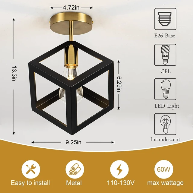 Alt view image 2 of 7 - Flush Mount Ceiling Light Fixture, Black and Gold