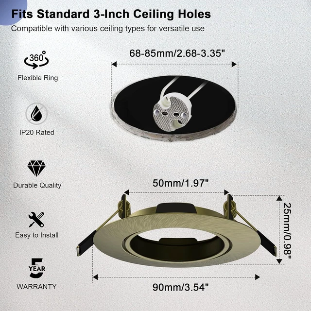 Alt view image 3 of 7 - LTBLIGHT 10 Pack 3 inch Recessed Ceiling Downlight Fitting, Antique Brass