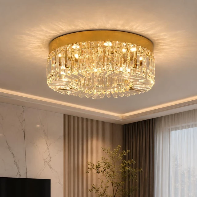 Main image of VETRULUS 20" Gold Crystal LED Chandelier Modern Flush Mount Ceiling Light