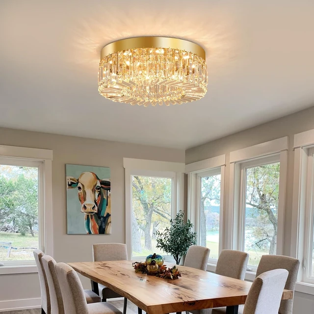 Alt view image 4 of 7 - VETRULUS 20" Gold Crystal LED Chandelier Modern Flush Mount Ceiling Light