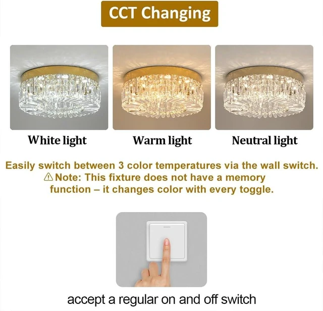 Alt view image 3 of 7 - VETRULUS 20" Gold Crystal LED Chandelier Modern Flush Mount Ceiling Light
