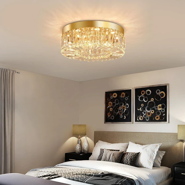 Alt view image 5 of 7 - VETRULUS 20" Gold Crystal LED Chandelier Modern Flush Mount Ceiling Light